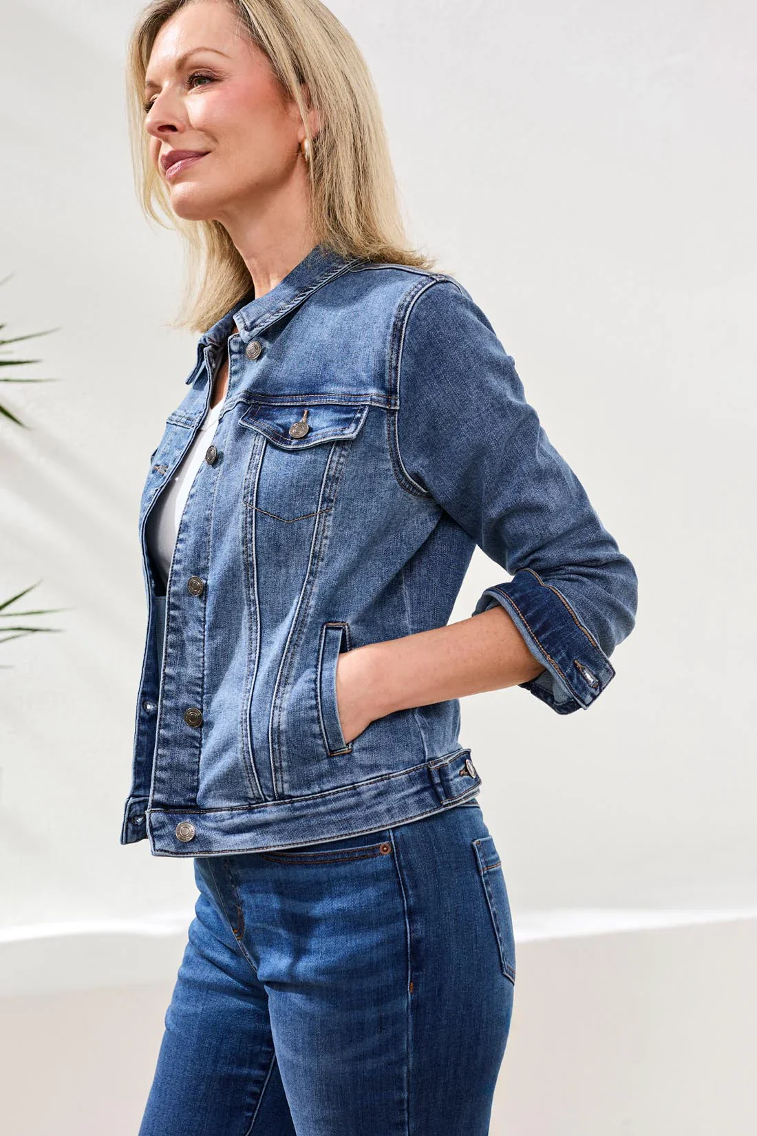 Classic Women’s Denim Jacket – Stretch Jean Jacket with Recycled Denim - Image 3