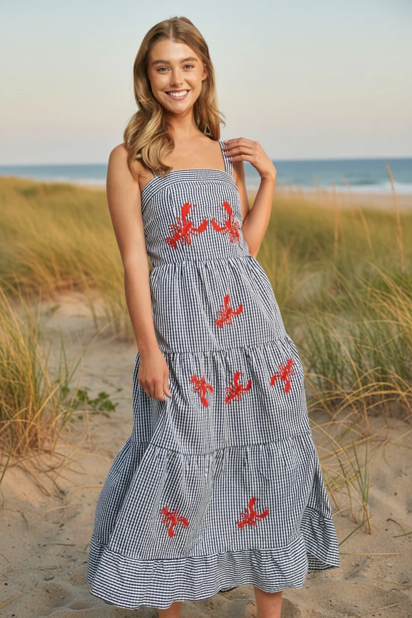 Coastal Gingham Lobster Tiered Dress - Image 11