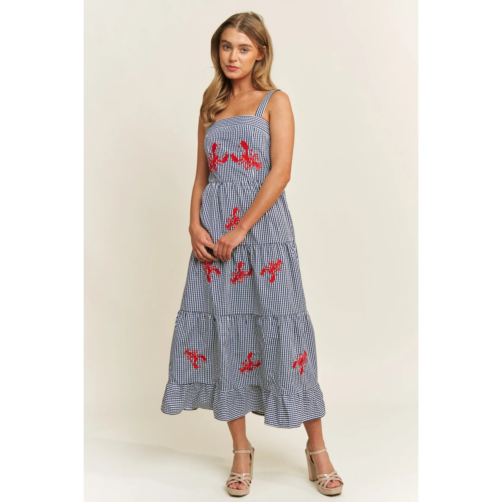 Coastal Gingham Lobster Tiered Dress - Image 3