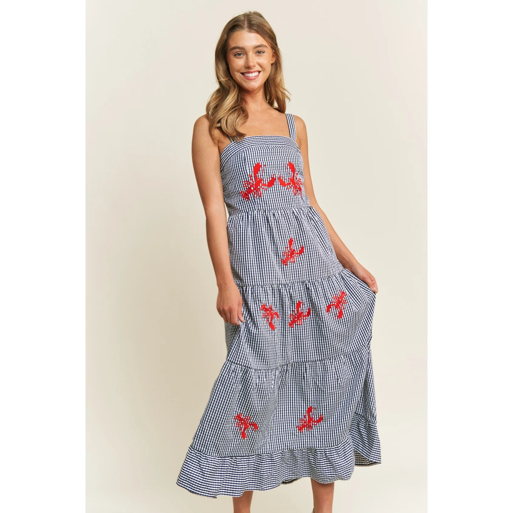 Coastal Gingham Lobster Tiered Dress - Image 4