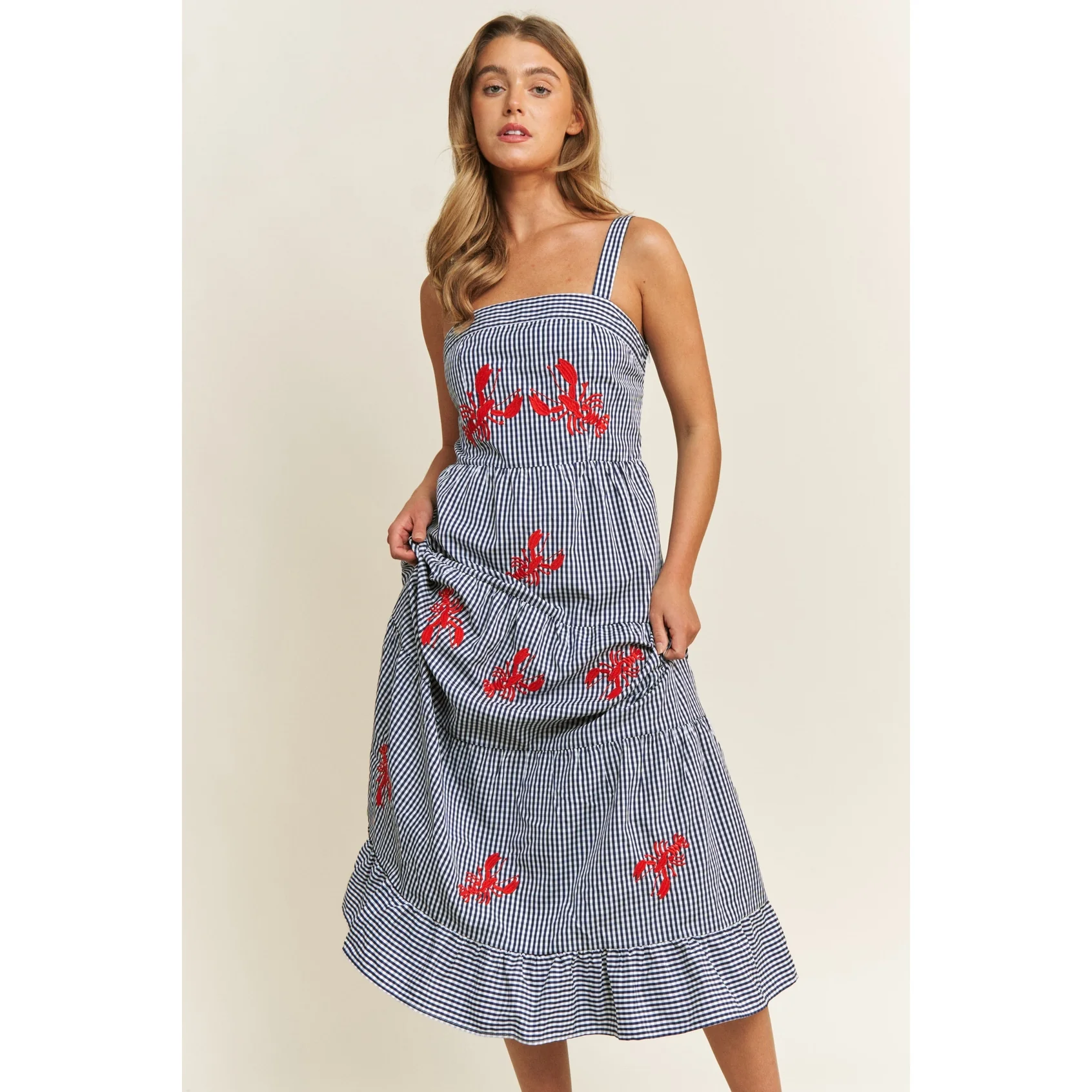 Coastal Gingham Lobster Tiered Dress - Image 5