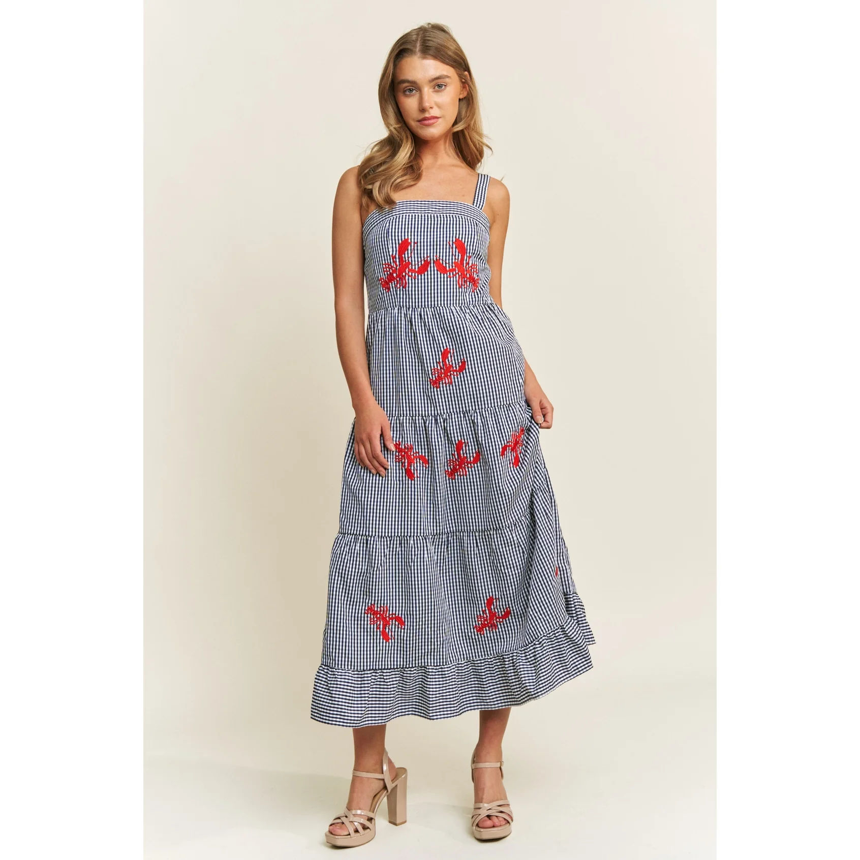 Coastal Gingham Lobster Tiered Dress - Image 8