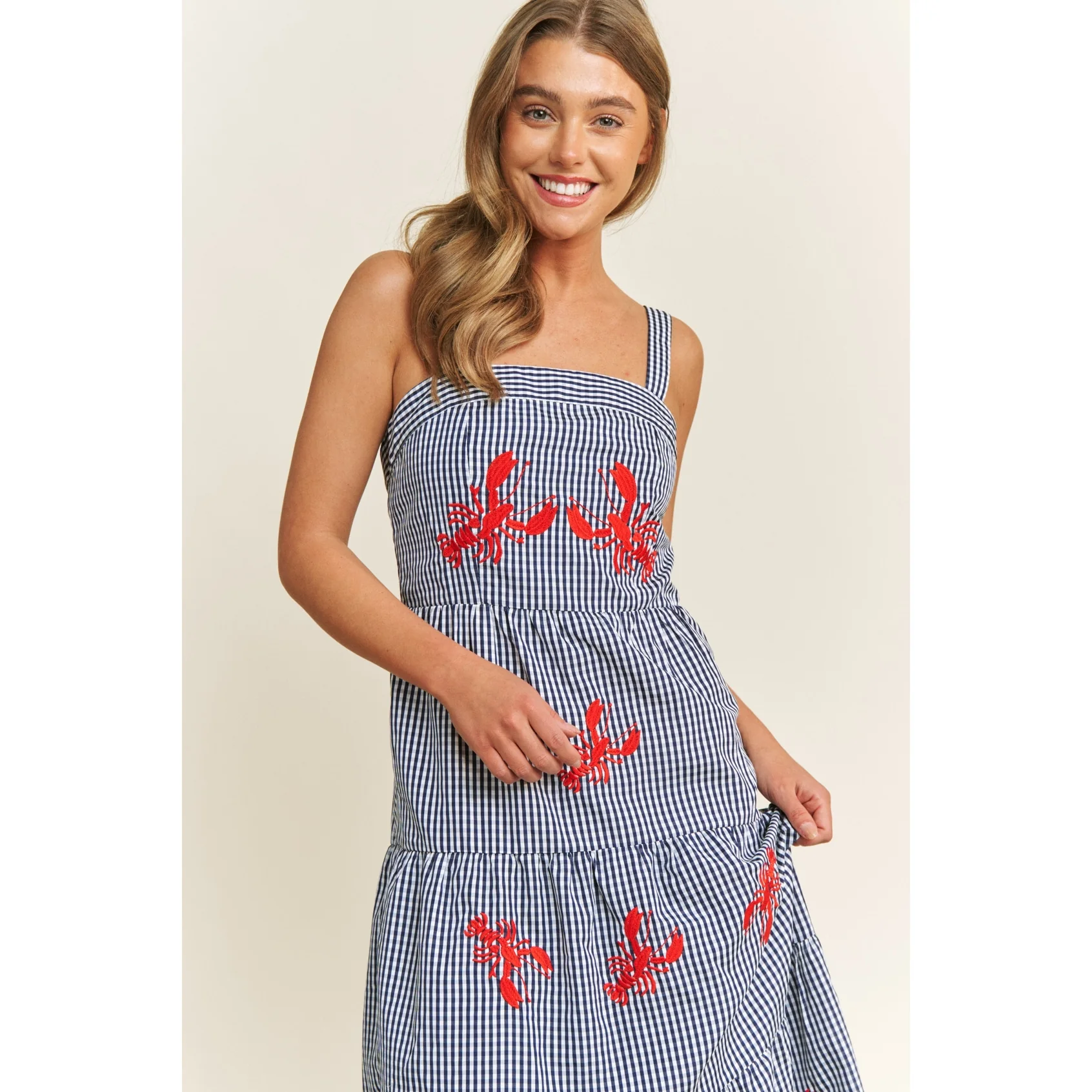 Coastal Gingham Lobster Tiered Dress - Image 9