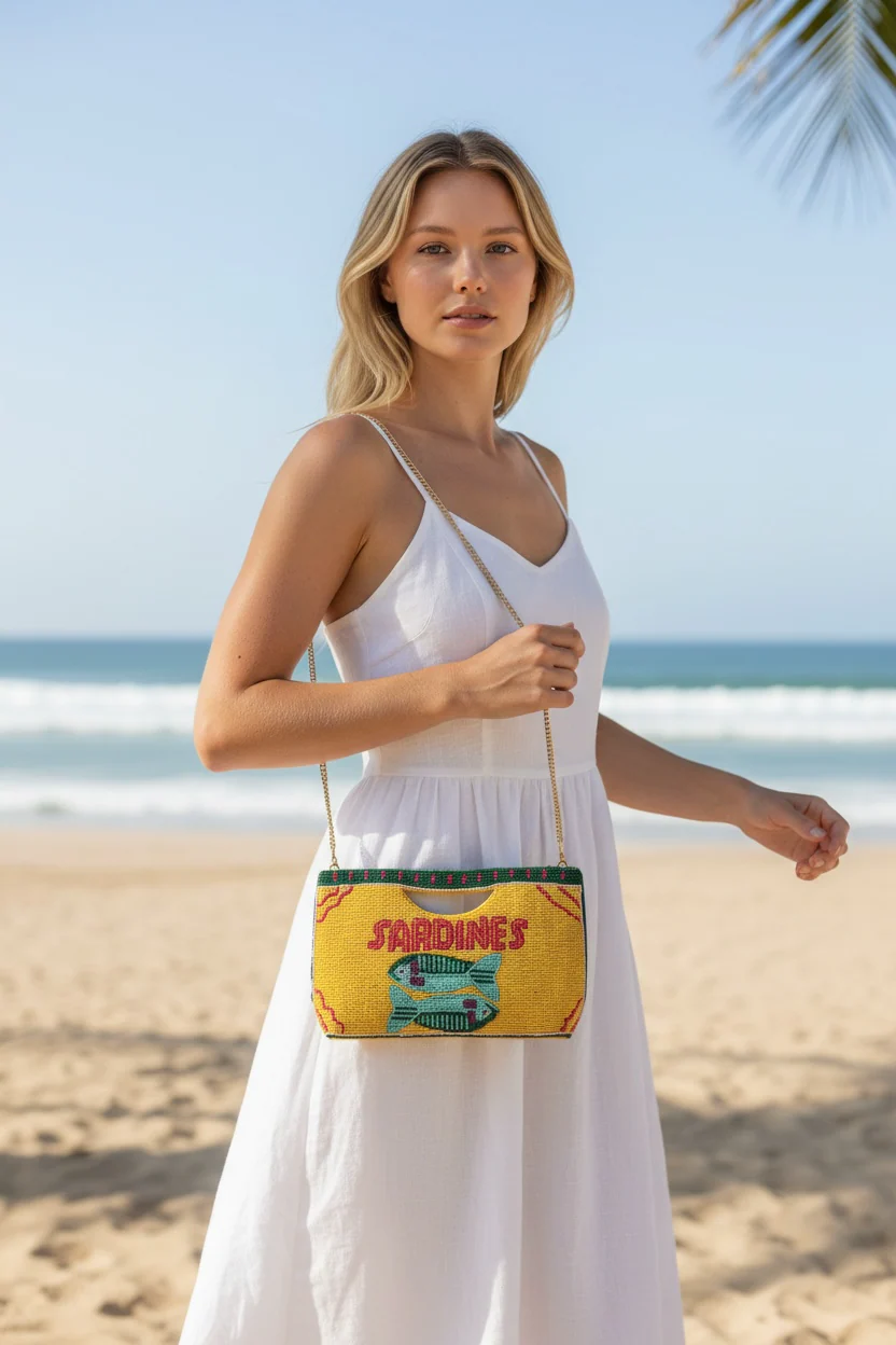 Sardine Beaded Half Moon Clutch – Convertible Crossbody Bag - Image 3