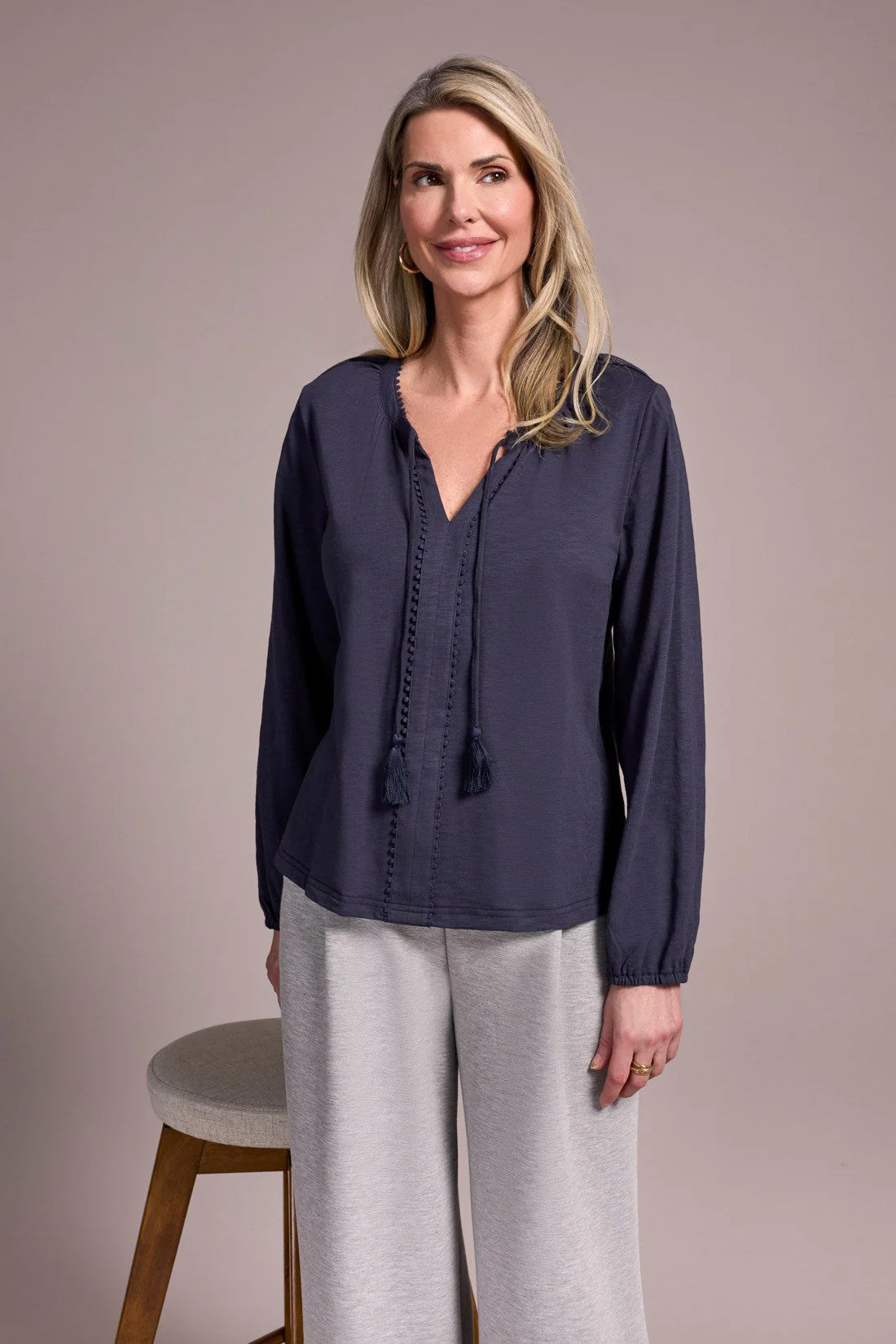 TASSEL-ACCENT SPLIT NECK TOP - Image 3