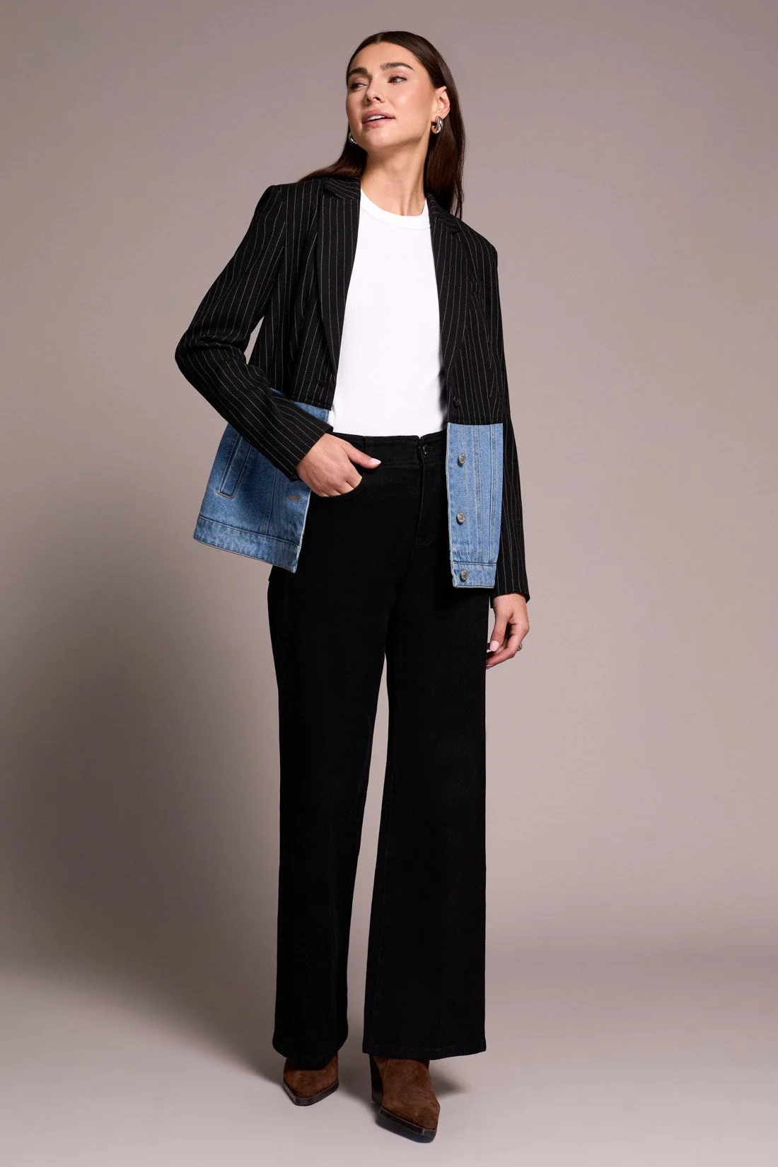 Pin Stripe Denim Blazer - Image 3