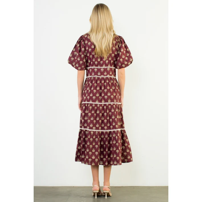 Puff Sleeve Tiered Print Dress - Image 3