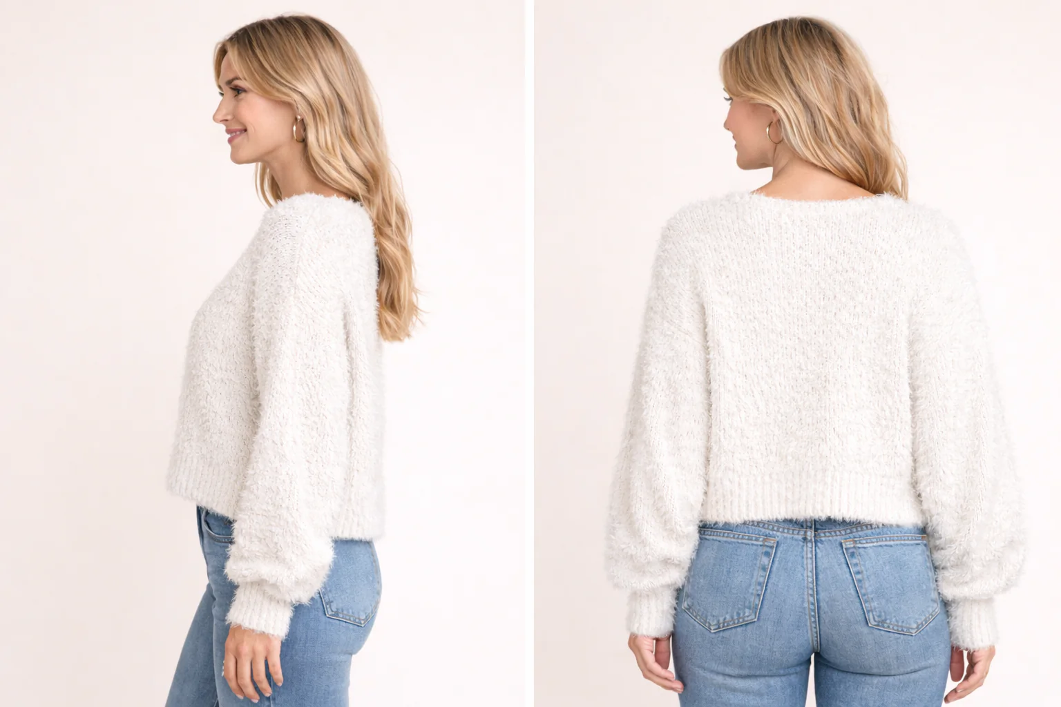 Soft Fuzzy Puff Sleeve Sweater - Image 4