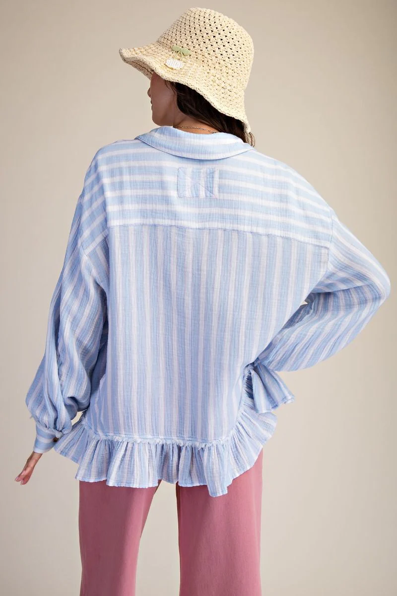 Striped Ruffle Bottom Shirt - Image 3