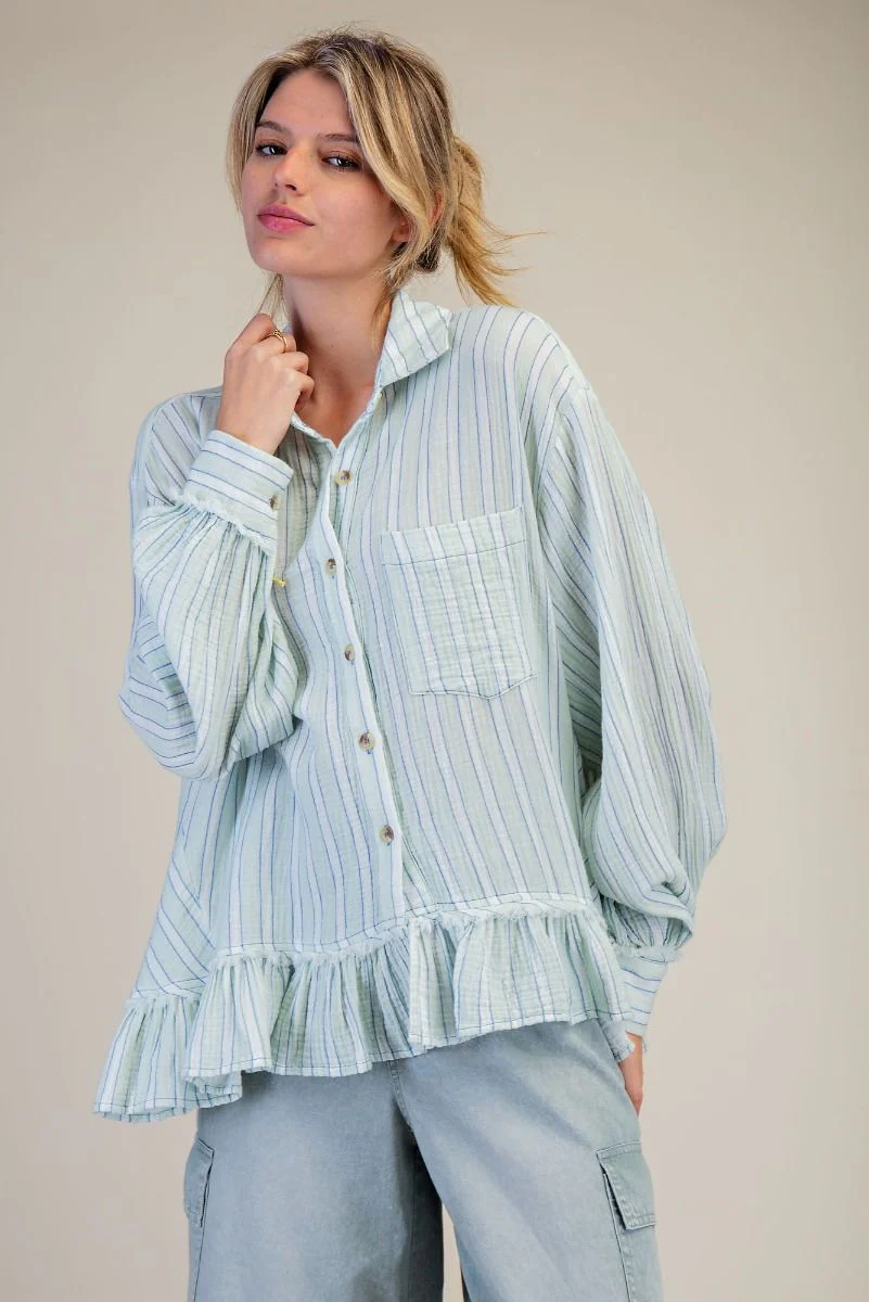 Striped Ruffle Bottom Shirt - Image 4
