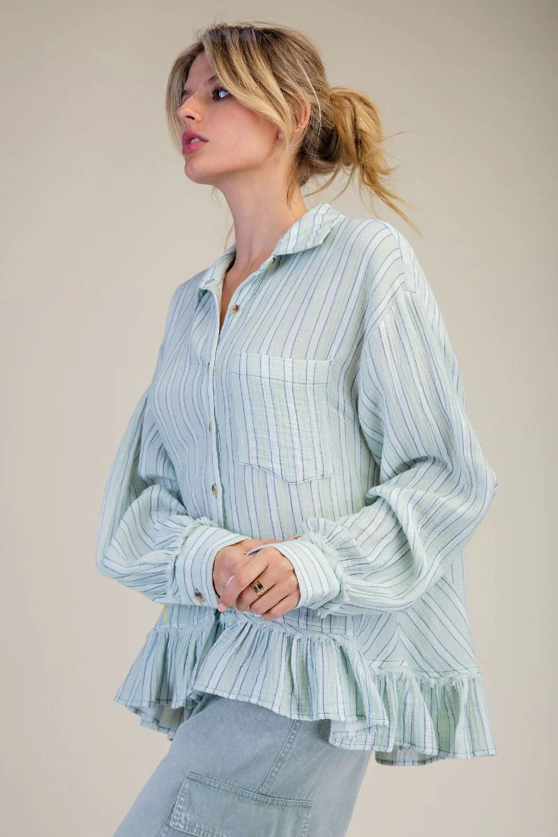 Striped Ruffle Bottom Shirt - Image 5