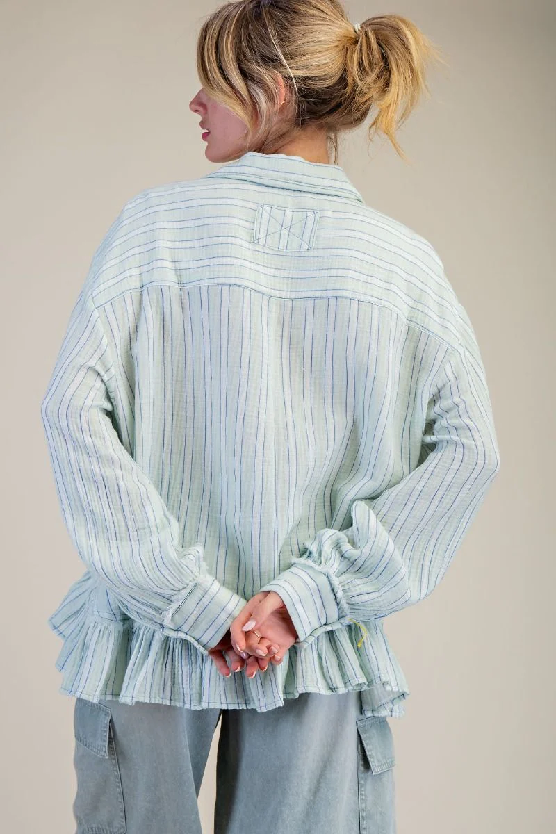 Striped Ruffle Bottom Shirt - Image 6