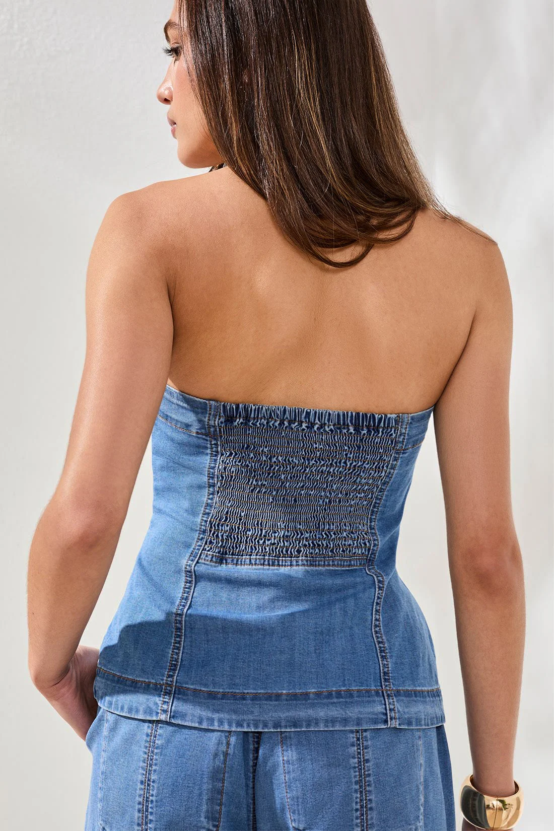 Tribal Button Front Denim Bustier Top - Image 4